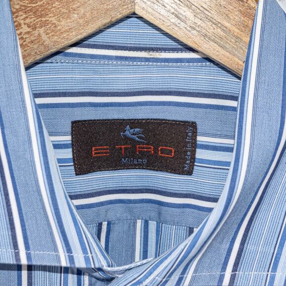 ETRO Milano Button up Dress Shirt in Blue striped cotton size 40 Made in Italy - Picture 7 of 11